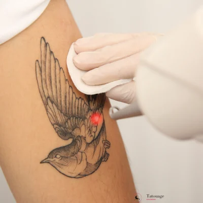 Retouche d'un tatouage semi-permanent sur le bras en institut, poste à ajouter au prix de départ